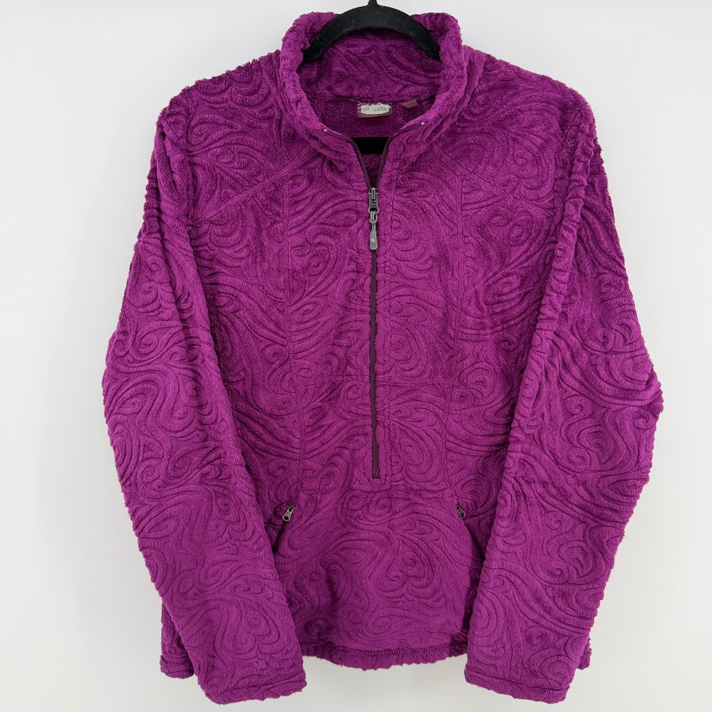 Athleta Paisley Plush Fleece 1/2 Half Zip Pullover XL‎ Purple Textured Jacket